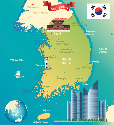 Cartoon map of South Korea