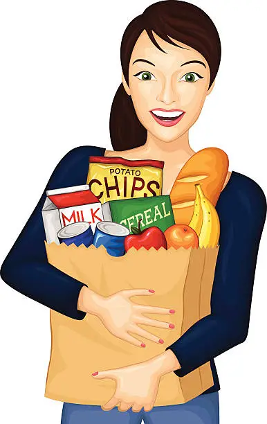Vector illustration of Woman with Groceries