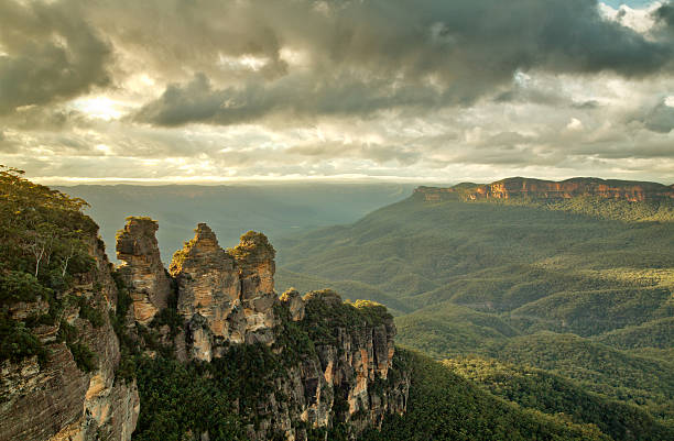 istock Three Sisters rock formation and view across Jamison Valley, Australia 468795796