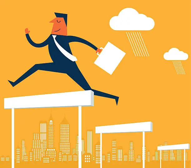 Vector illustration of Businessman jumping over the hurdles