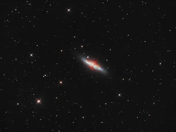 The Cigar galaxy in the constellation Ursa Major.The image is taken in the in prime focus of professional mirror telescope (newtonian) the Exposure time is 1