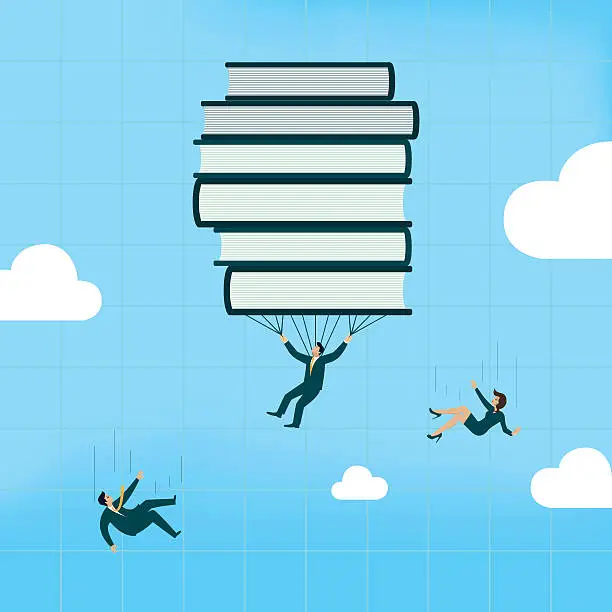 Vector illustration of Animation showing books as a parachute and people falling