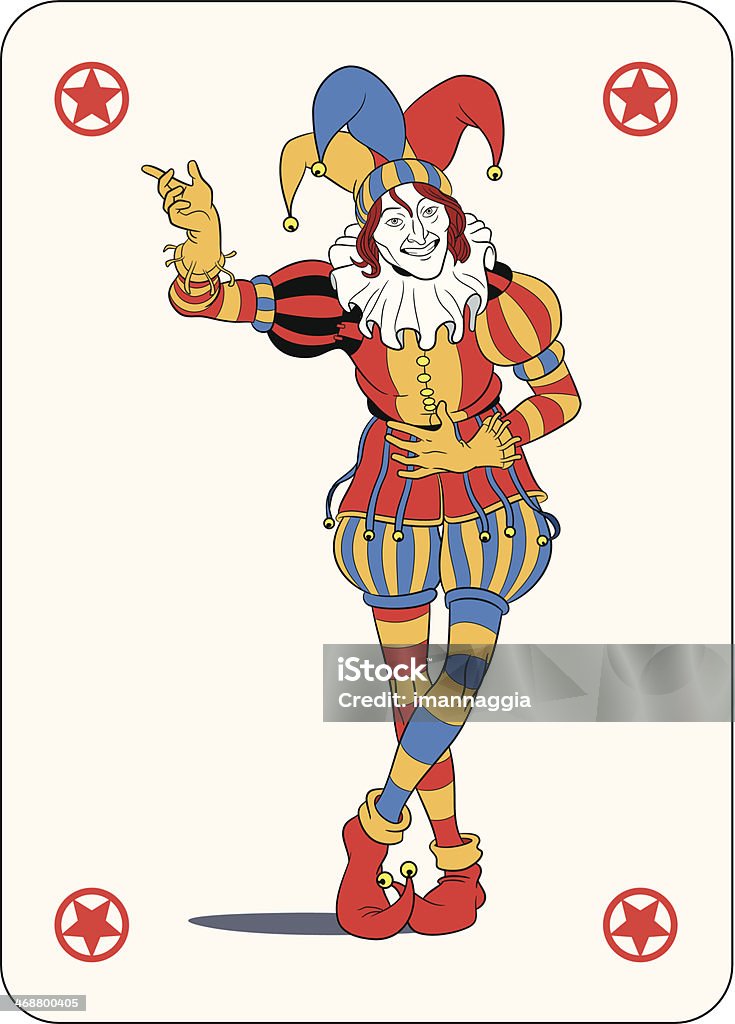 Joker playing card Joker in colorful costume playing card Jester stock vector