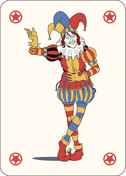 Joker playing card Joker in colorful costume playing card court jester stock illustrations
