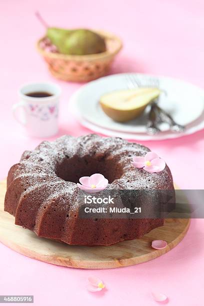 Vegan Semolina Chocolate Cake With Pears And Walnuts Stock Photo - Download Image Now