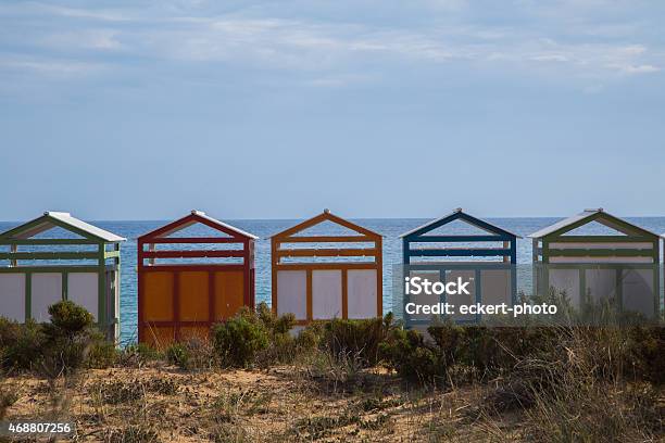 Colorful Beach Huts Stock Photo - Download Image Now - 2015, Beach, Blue