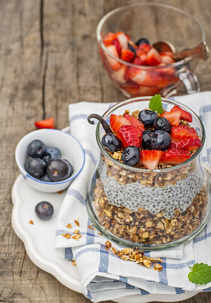 istock Chia seed pudding made with blueberries, strawberries vanilla and mint 468808068
