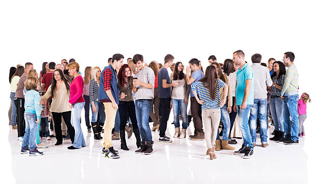 istock Crowd of happy people isolated on white. 468808462