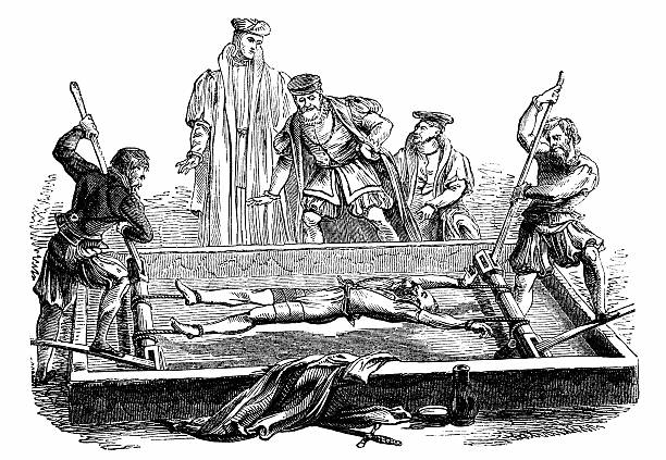 The Rack torture equipment An engraved illustration image of a victim being tortured on a medieval middle ages rack in England, UK, from a Victorian book dated 1868 that is no longer in copyright, interview event drawings stock illustrations