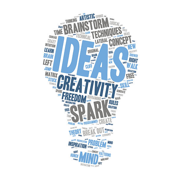 Word Cloud - Creativity and Inspiration - Light Bulb Shape vector art illustration