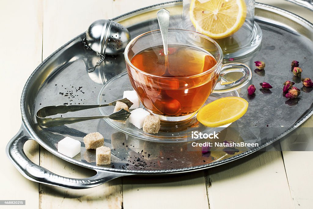 Xícara de chá com açúcar e Limão - Royalty-free Alimentação Saudável Foto de stock