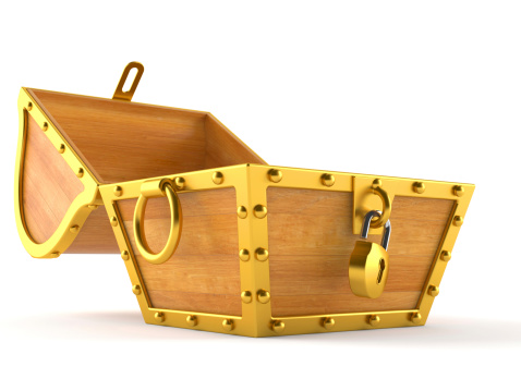 Treasure chest full of gold and bracelets.