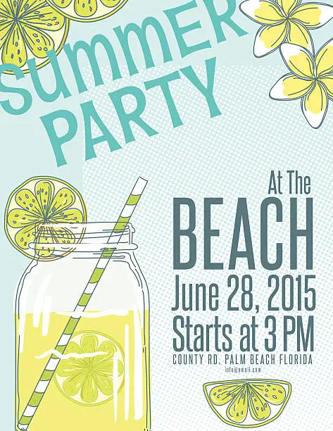 Vector illustration of Lemonade Summer Beach Party Invitation Template