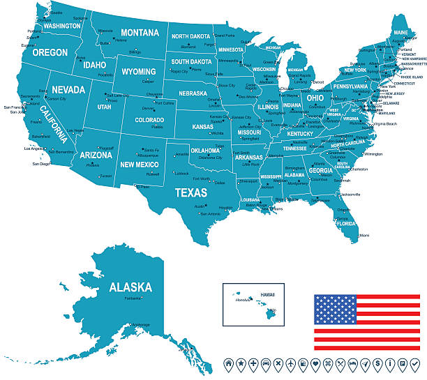 米国(usa )のフラグのナビゲーションとマップ、ラベル-イラストレーション - map eastern usa new york city boston点のイラスト素材／クリップアート素材／マンガ素材／アイコン素材