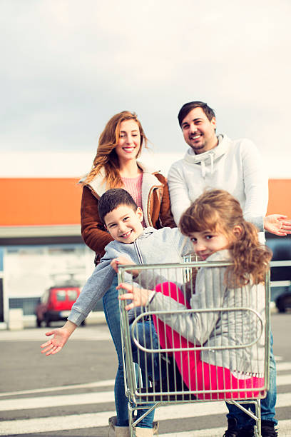 istock Family going to supermarket. 468825297