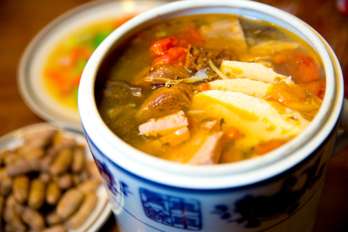 Tasty Chinese soup, with other dishes.