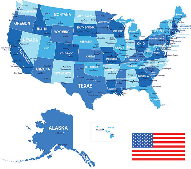 istock United States (USA) - map, flag and navigation icons - illustration 468826974