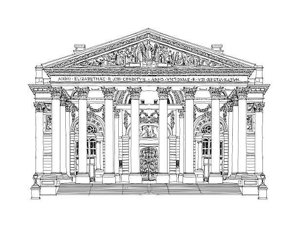 Sketch of the Bank of England building Bank of England. stock certificate photos stock illustrations