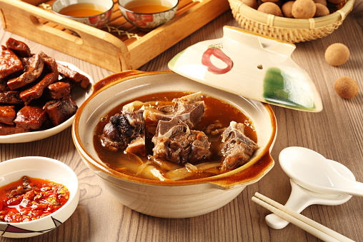 The delicious traditional mutton hot pot.