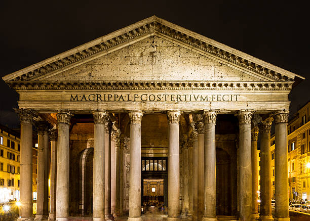 Roman Pantheon at night Illuminated Pantheon at night, Rome, Italy porticus stock pictures, royalty-free photos & images