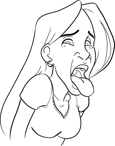 Vector illustration of a woman with a sickened expression.