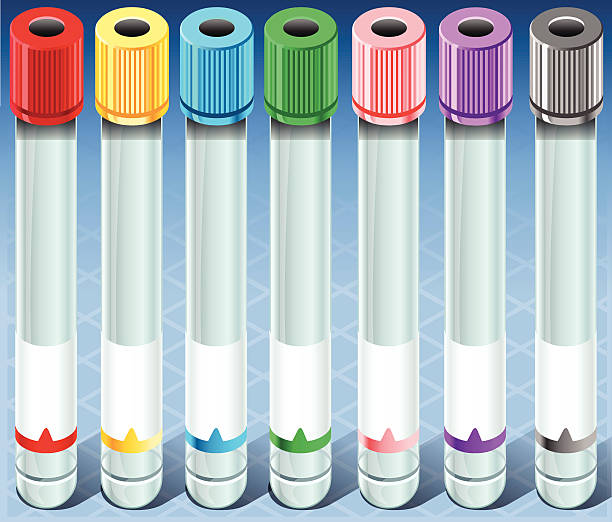 изометрические разноцветные взятия образца пробирка-пустой-полный комплект - sample collection stock illustrations