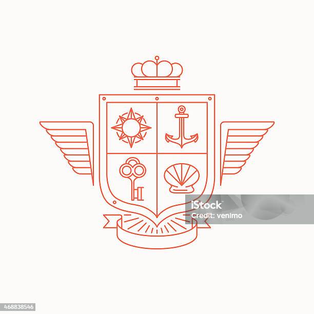 Vector Linear Heraldry Symbols Stock Illustration - Download Image Now - 2015, Anchor - Vessel Part, Animal Body Part