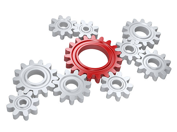 istock White gears and one red. Teamwork and leadership concept. 468841648