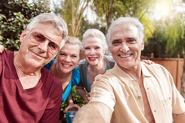 istock Group of senior people taking selfie 468843024