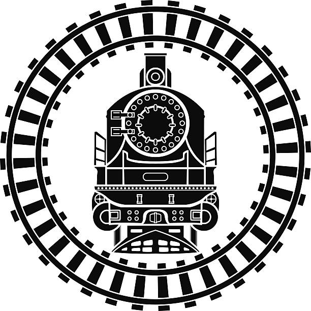 Old steam locomotive railway frame vector art illustration