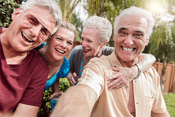 istock Group of senior people taking selfie 468846752