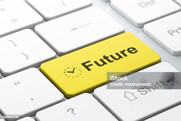 Timeline Concept Clock And Future On Computer Keyboard Background Stock Photo - Download Image Now