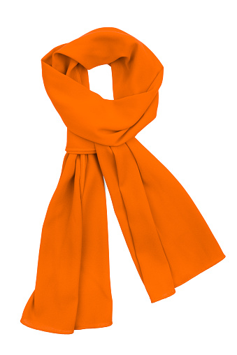  Orange silk scarf isolated on white background. Female accessory.