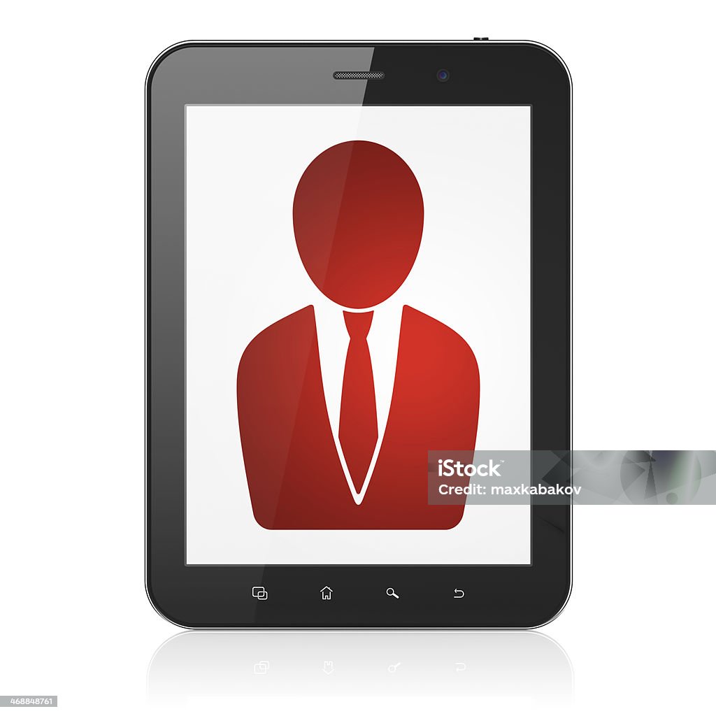 Noticias concepto: Un hombre de negocios en tablet pc - Foto de stock de Acontecimiento libre de derechos