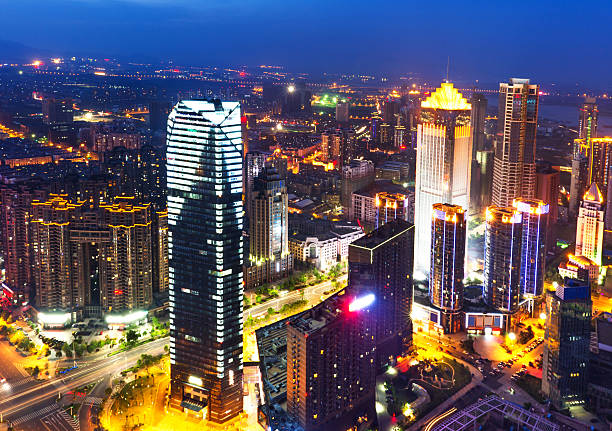 istock Aerial view of city night 468851083