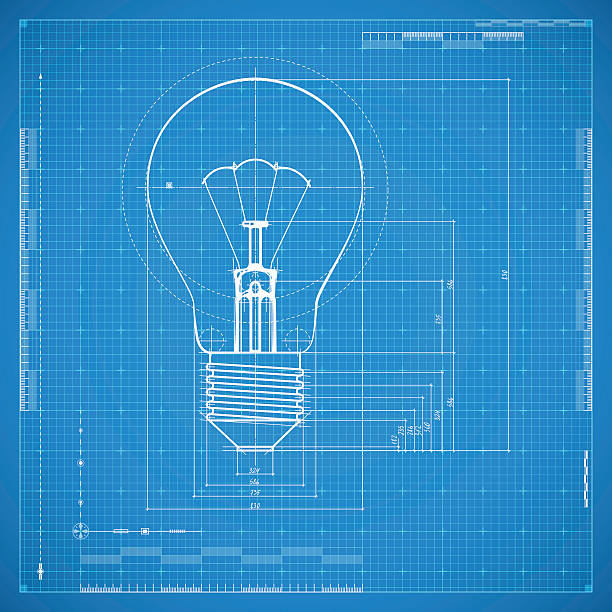 Blueprint of bulb lamp Stylized vector illustration. light bulb illustrations stock illustrations