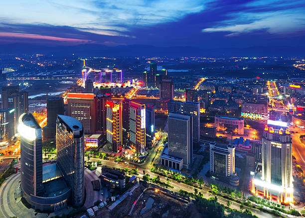 istock Aerial view of city night 468851477