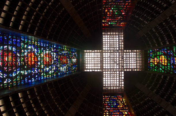 Rio de Janeiro, Brazil - January 30, 2015: Interiors of cathedral of Rio De Janeiro (San Sebastian). The cathedral was designed by Edgar Fonseca in a modern style.