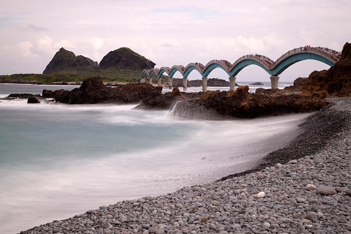 Motion blurred sea, Sansiantai Dragon Bridge to Sanxiantai Island, Taitung, Taiwan