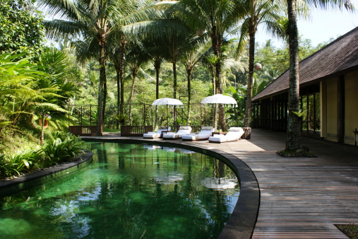 Swimming Pool in a tropical hotel resort, Bali