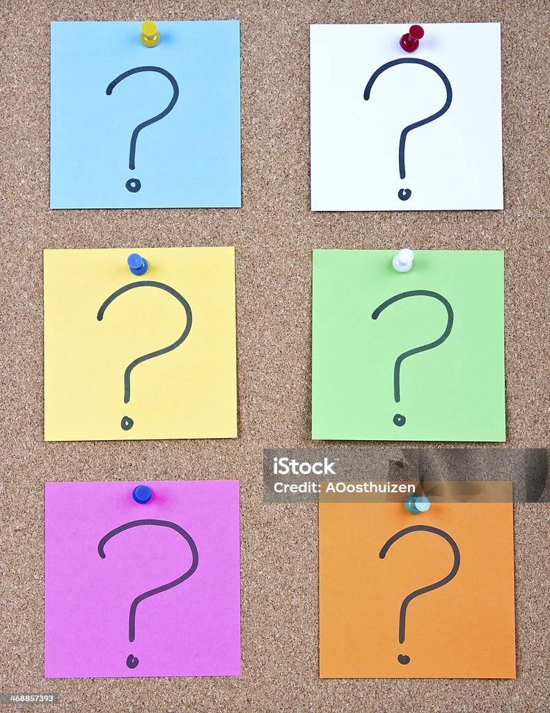 Post it note on wood collage Post it notes on wood collage with question mark Attached Stock Photo