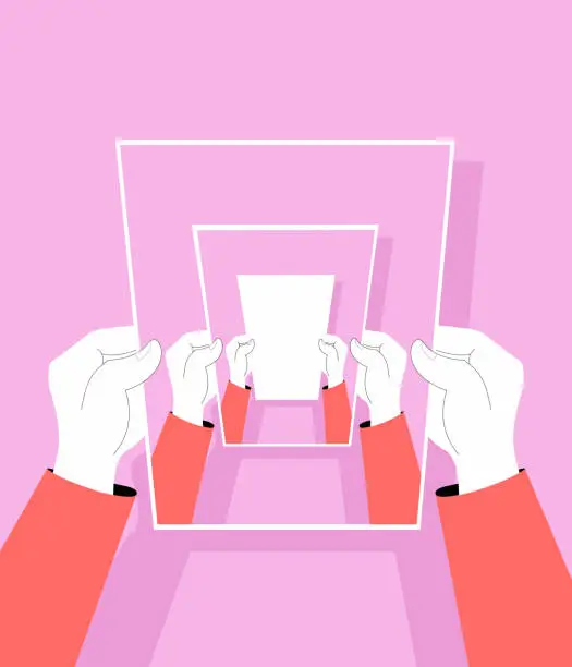 Vector illustration of recursion. Hand holding blank paper