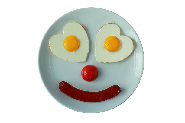 istock Fried eggs on a dish as a caricature of person 468857715