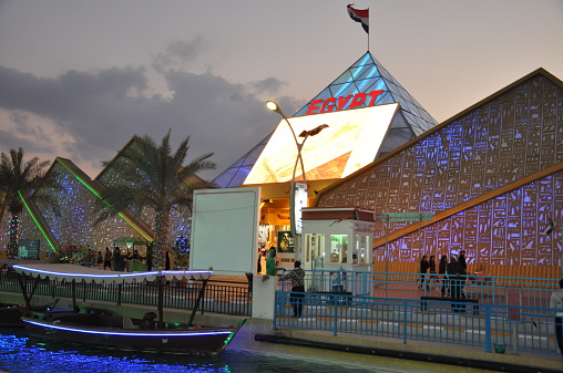Dubai, UAE - February 12, 2014: Egypt pavilion at Global Village in Dubai, UAE. The Global Village is claimed to be the world's largest tourism, leisure and entertainment project.