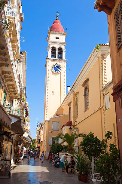 The bell tower of the Saint Spyridon Church, Kerkyra. stock photo
