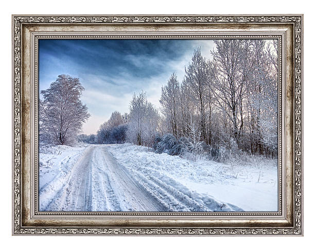 istock Old wooden frame with beautiful winter landscape 468863142