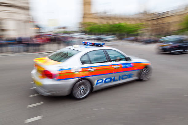 police car in London in motion blur