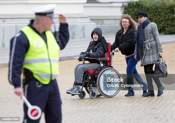 Physical Impairment People Protest Stock Photo - Download Image Now - Disability, Police Force, 2015