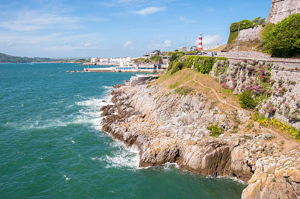 Coastline in Plymouth Coastline in Plymouth in a sunny day, Great Britain Devon stock pictures, royalty-free photos & images