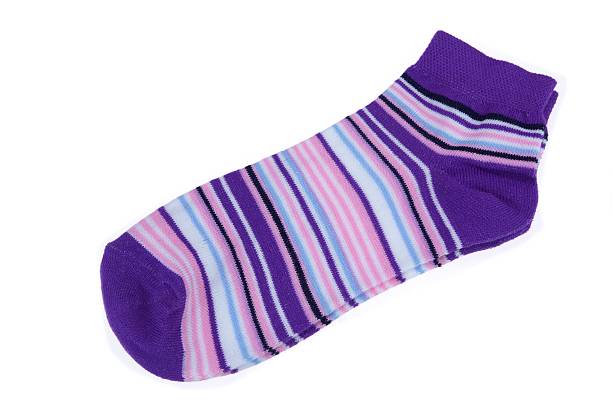 istock Pair Violet, Black, White and Pink Striped Ladies Socks 468868320